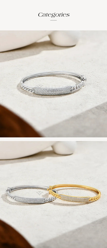 925 Sterling Silver Moissanite Cuba Chain Bangle For Women Men Engagement Party Adjustable Charm Bracelet Fine Jewelry