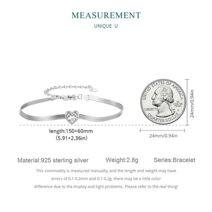 925 Sterling Silver Punk Herringbone Snake Chain Bracelet Heart Blade Chain Link Platinum Plated for Women Fine Jewelry