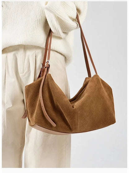 Women's Natural Nuede Genuine Leather Handbags Ladies large capacity Tote Bag Female Design Luxury Commuting Yoga Bag  hobo bag