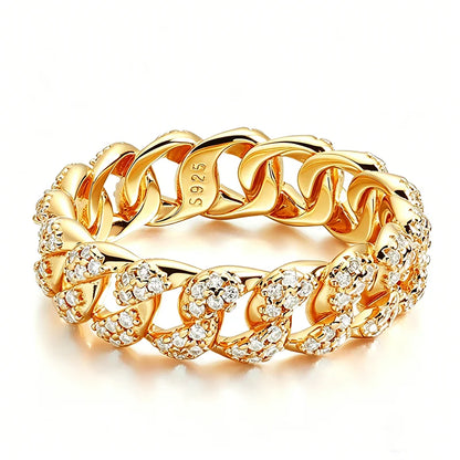 Moissanite Iced Out Cuban Link Rings Pure 925 Silver Bling Hip Hop Chain Ring for Women Men Couple Jewelry D Vvs1 Band