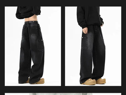 Cargo Jeans Men's Autumn New Vintage Fashion Straight Denim Trousers Casual Wide Personalized Male Clothing Pants Men Denim