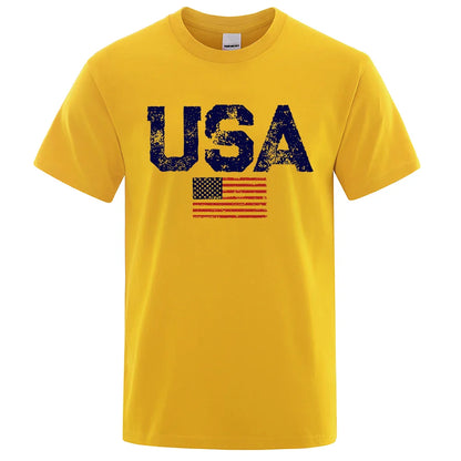 Vintage USA American Flag Print T-Shirt Men Women Patriotic Casual Cotton Tee Summer Outdoor Leisure Fashion Streetwear