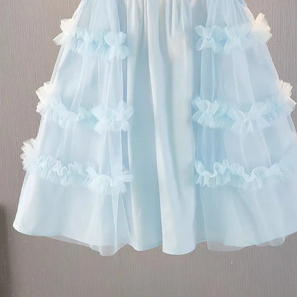 Cute blue lace sleeveless dress With Bag princess dress For 2-10 Yrs baby girls Children Clothes 6.1 Children's Day Clothing