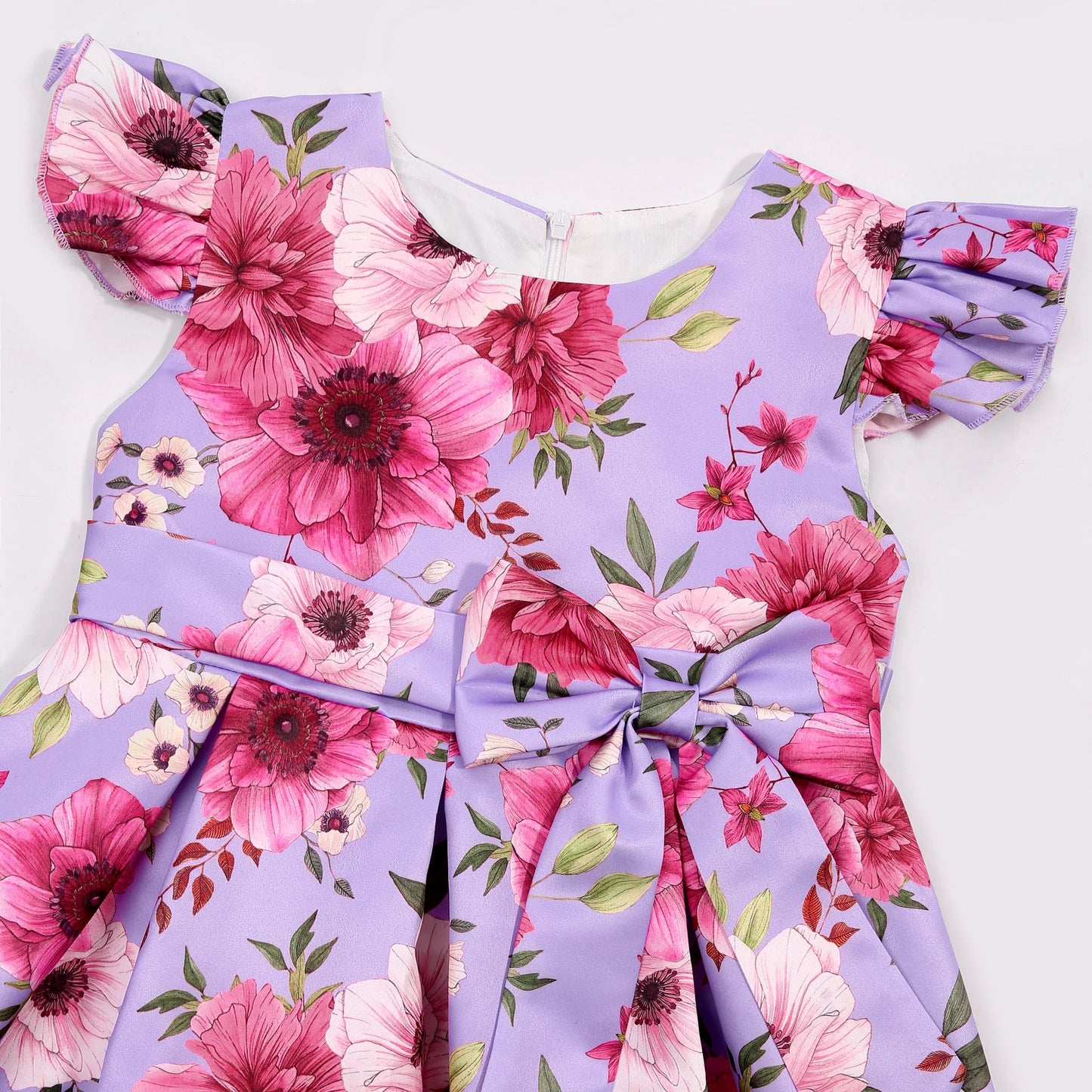 Cross-border special summer burst dress girls printed waist wedding dress flower girl short-sleeved princess puffy skirt