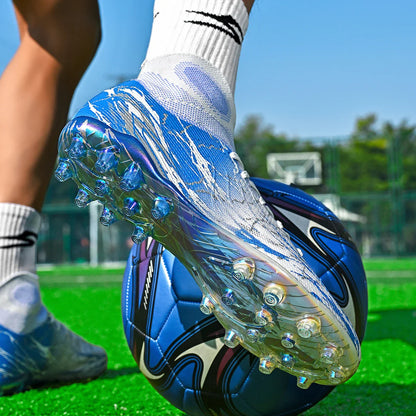 Breathable high top electroplated bottom soccer bootsFG long nails provide super strong grip and durability