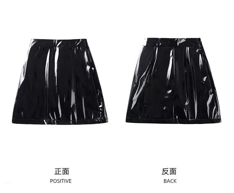 Black High Waist Leather Mini Skirt for Women Sexy Tight PU Reflective Daily Outfit Simple Style Suitable for All Seasons