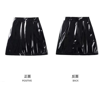 Black High Waist Leather Mini Skirt for Women Sexy Tight PU Reflective Daily Outfit Simple Style Suitable for All Seasons