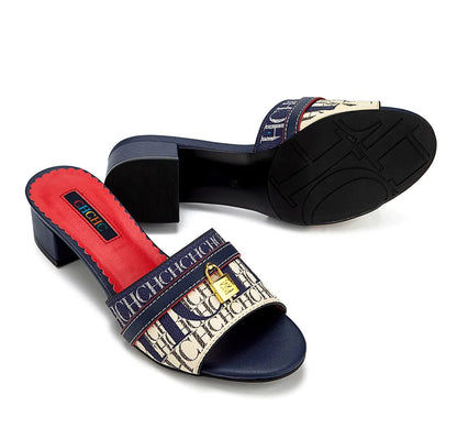Fashionable High Quality Metal Lock Monogram Print Women's Low Heeled Slippers Temperament Versatile Women's Slippers