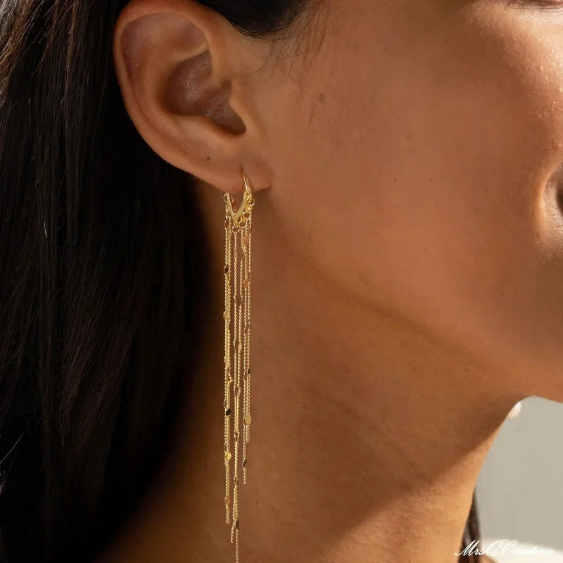 Gold Silver Color Long Tassel Heart-shaped Sequin Pendant Earrings for Women Fashion Boho Party Daily Wear Jewelry Accessories