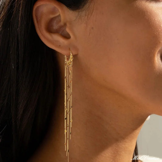 Gold Silver Color Long Tassel Heart-shaped Sequin Pendant Earrings for Women Fashion Boho Party Daily Wear Jewelry Accessories