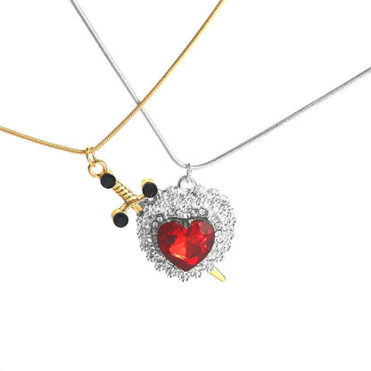 The Snow White Couple Necklace Heart and Sword Pendant Necklace for Women Romantic Valentine's Day Jewelry Gifts Accessories
