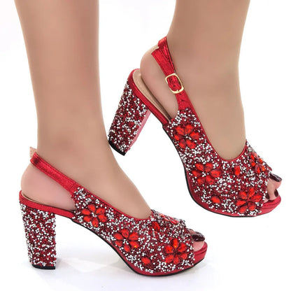 Fashion Wedding High Heel Sandals Italian Full Diamond Design Red Color Party Women Shoes