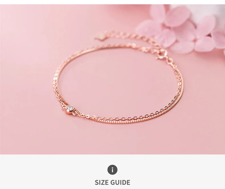Real 925 Sterling Silver Luxury Double Layer Single Diamond Box Chain Bracelet for Women Fashion Bracelet Fine Jewelry