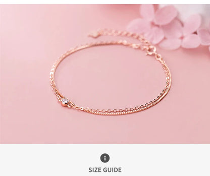 Real 925 Sterling Silver Luxury Double Layer Single Diamond Box Chain Bracelet for Women Fashion Bracelet Fine Jewelry