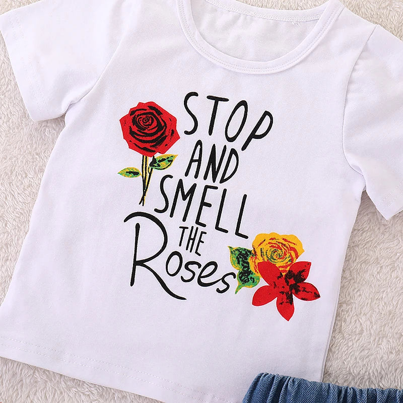 Girls Suit Summer Children's Clothes Suit Embroidery Letter Print Short sleeve+skirt Set Toddler Christmas Outfits