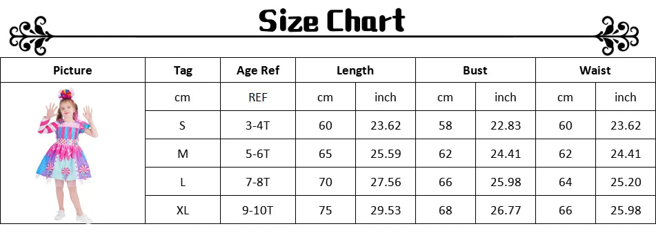 Girls Candy Fairy Lollipop Cosplay Costume Toddler Carnival Purim Rainbow Vestidos Girls Birthday Party Long Short Sleeves Dress