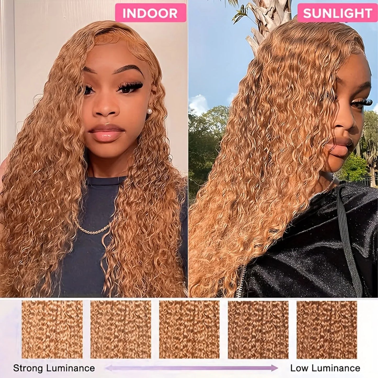 38Inch 13x6 HD Transparent Lace Front Wig Human Hair #27 Deep Wave Pre Plucked 200% Density Honey Blonde Curly Wig For Women