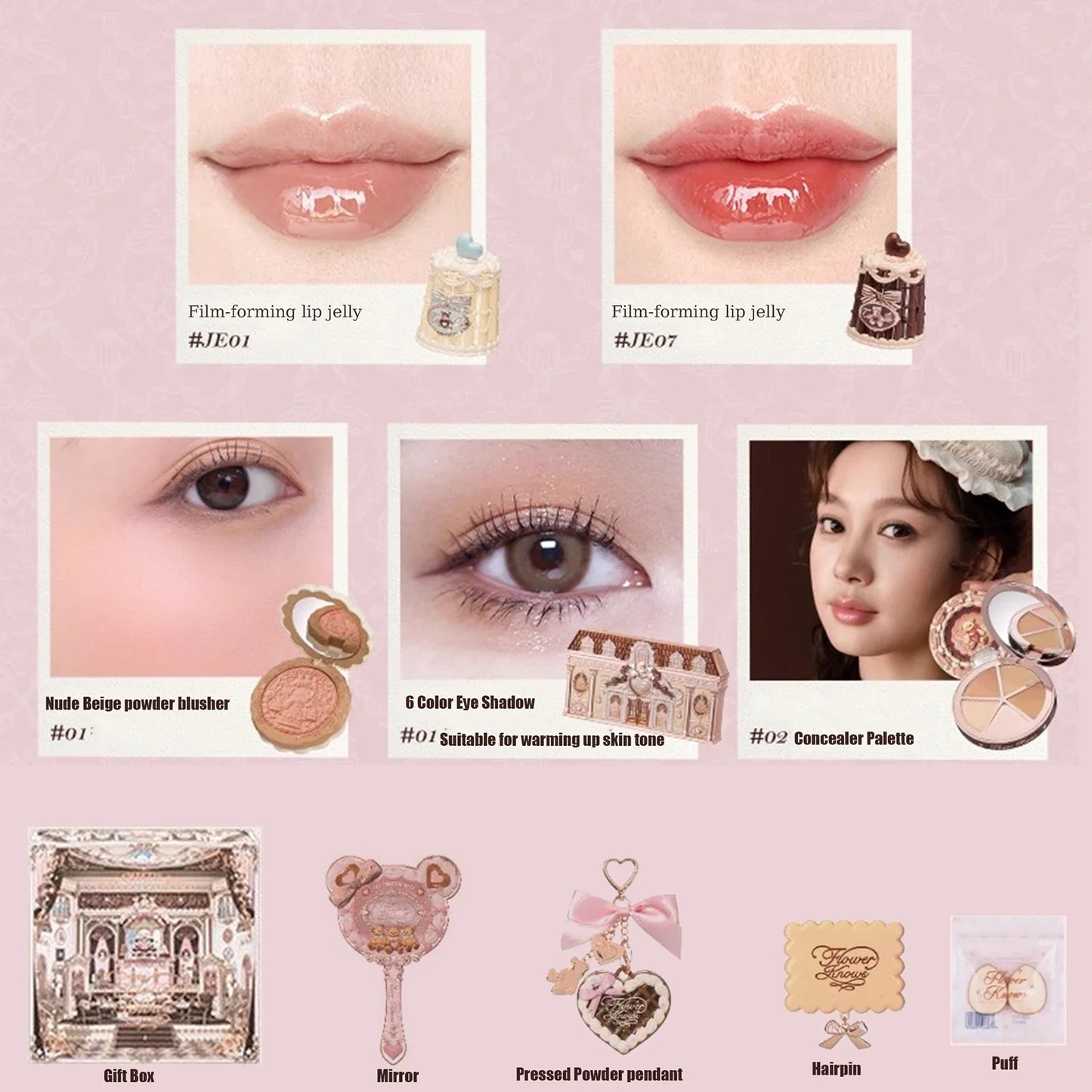 THE SWEETIE BEAR COLLECTION Makeup Gift Set All In Concealer Palette Blush Setting Powder Lip Jelly Gift Box Mirror