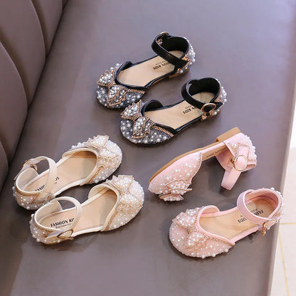 2025 New Summer Style Fashionable Comfortable Casual and Elegant Flat Bow Toe-toe Beaded Wear-resistant Girls' Leather Shoes