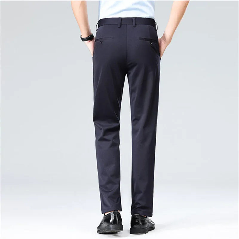 Men's Straight Suit Pants Solid Color Smart Casual Office Trousers Men Spring Autumn Fashion Formal Full Length Suit Pant Man