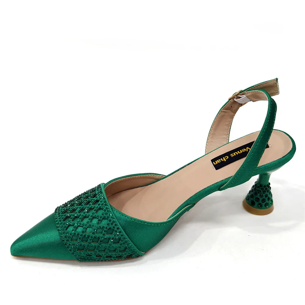 Elegant Nigerian Women’s Wine Colour Heeled Shoes and Rhinestone Handbag Set – Italian Design for Parties and Weddings