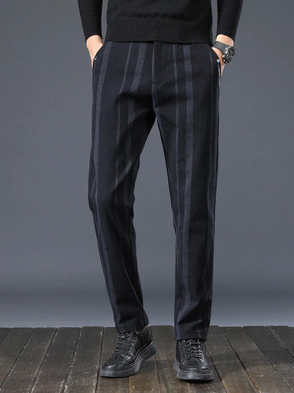 Autumn New Men's Slim Casual Pants  Fashionable Fit Elastic Business Pants High Quality Stripe Classic 3-colors Male Trousers
