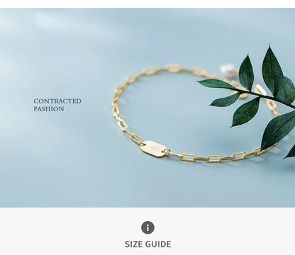 3 Color 925 Sterling Silver Simple Bracelet for Women Fashion Geometric Oval Pearl Bracelet Korea Style Fine Jewelry Gift