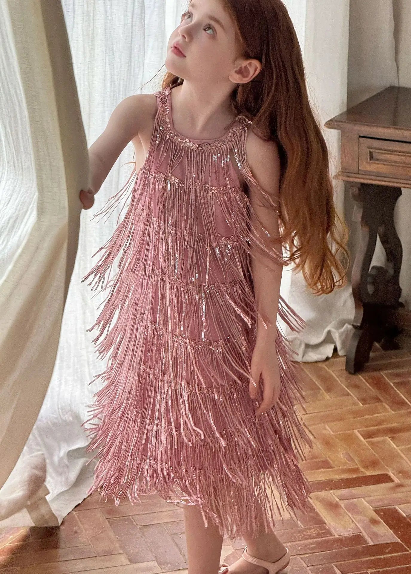 Vestido Infantil Meninas 2025 Verão Novo Moda Infantil Vestido de Borla Brilhante de Luxo Vestido de Aniversário para Meninas