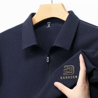 High Quality Polo Shirtspring and Autumn Long Sleeved Men's T-shirt Printed Pattern New Business Casual Solid Color Loos T-shirt