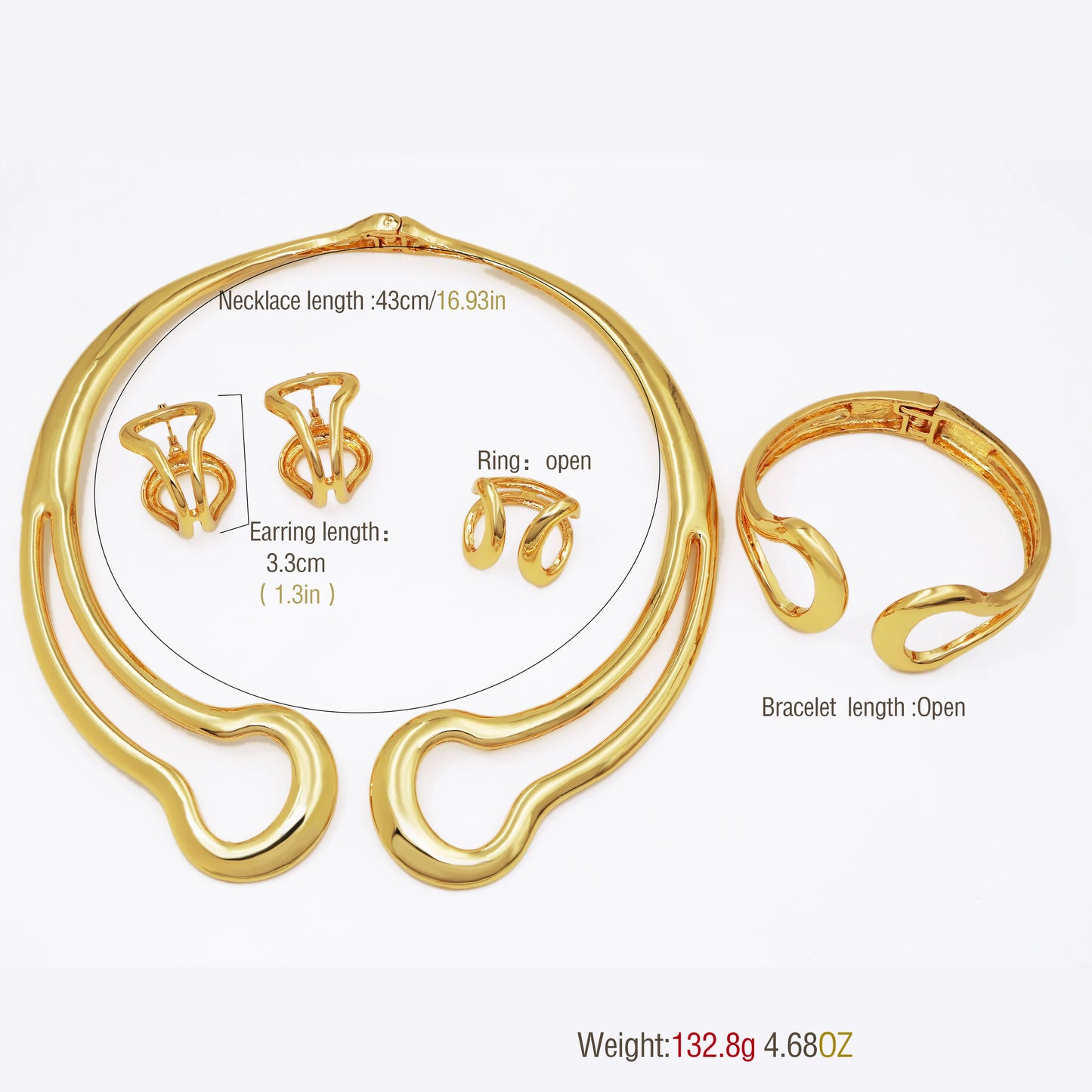 Italy 18k Gold Plated Jewelry Set For Women Classic Design Shiny Necklace Hoop Earrings Bangle And Ring Fashion 4PCS Set Jewelry
