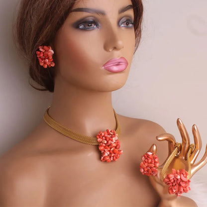 African Wedding Coral Beaded Fine Jewelry Set For Women High Quality 2023