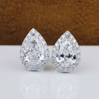 2cttw Pear Cut Moissanite Halo Diamond Earrings with Certificate 925 Sterling Silver Waterdrop Shape Stud Earrings for Women