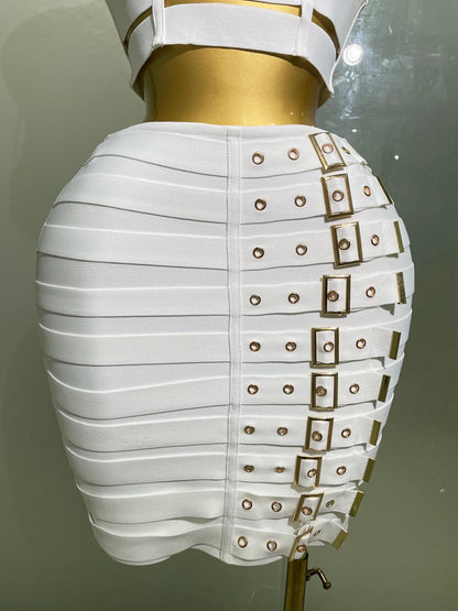 High Quality Women Sexy Bandage Tops Fashion Pencil Skirts Set Nightclub Party Celebrate Women's Set