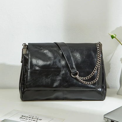 Women's Fashion Metal Chain Shoulder Crossbody Bag, Simple Classic Pu Sewing Bag, Solid Color Flip Messenger Bag, Classic Busine