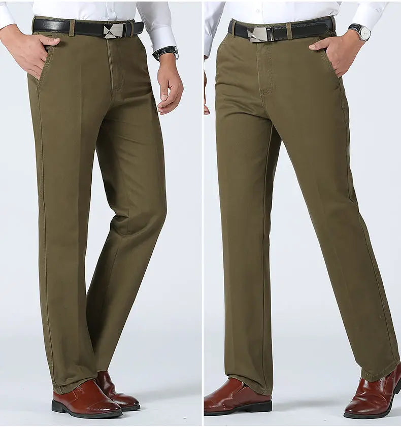 Men's 100% Cotton Summer Thin Pant Autumn Thick Classic Solid Casual Bland High Waist Trousers Business Office Cargo Pants Cheap