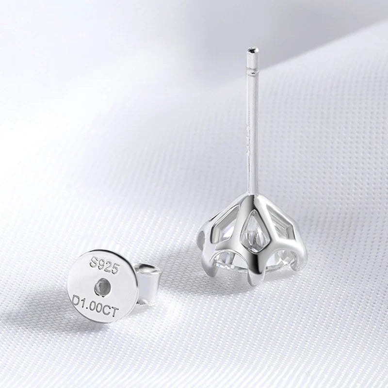 Certified 0.2-2ct D Color Moissanite Stud Earrings for Women White Gold 925 Sterling Silver Brilliant Lab Diamond Earring
