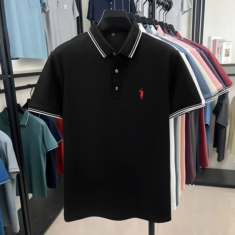 Fashion brand 100% cotton summer new item men's original pony embroidered polo shirt comfortable and breathable short sleeve top
