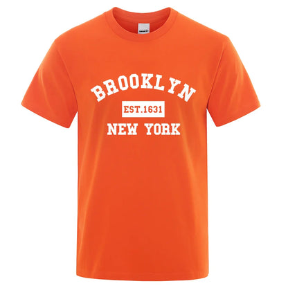 Brooklyn Est. 1631 New York Letter Print T-Shirt Man Casual Loose T-Shirts Summer Cotton Tops Fashion Breathable Tee Clothing