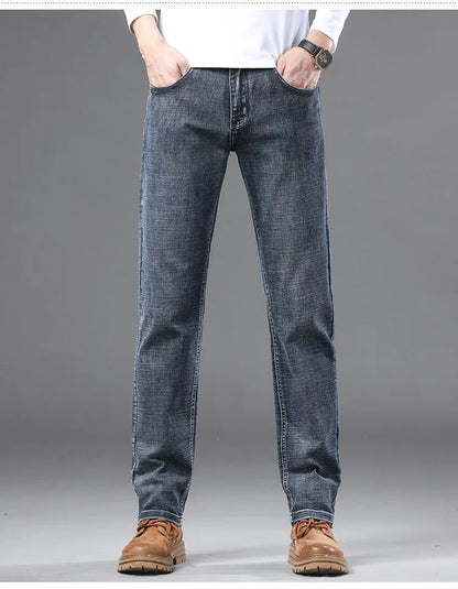 High Quality Spring Autumn Men's Slim Jeans Stylish Casual Stretch Fabric Denim Pants Classic Trousers Smoke Gray Plus Size 40
