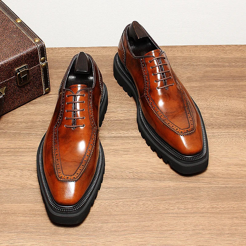 High Quality Height Increase Oxford Dress Shoes Men Genuine Cow Leather Suit Shoes Lift Brogues Wedding Formal Elevator Shoes