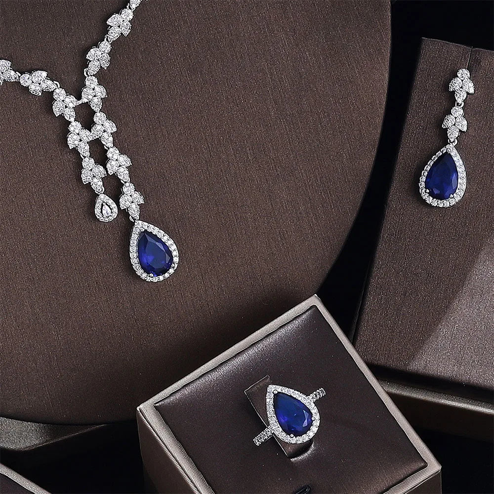 4 pieces of cubic zirconia jewelry, luxury Dubai Nigerian crystal wedding necklace, popular in Central Asia