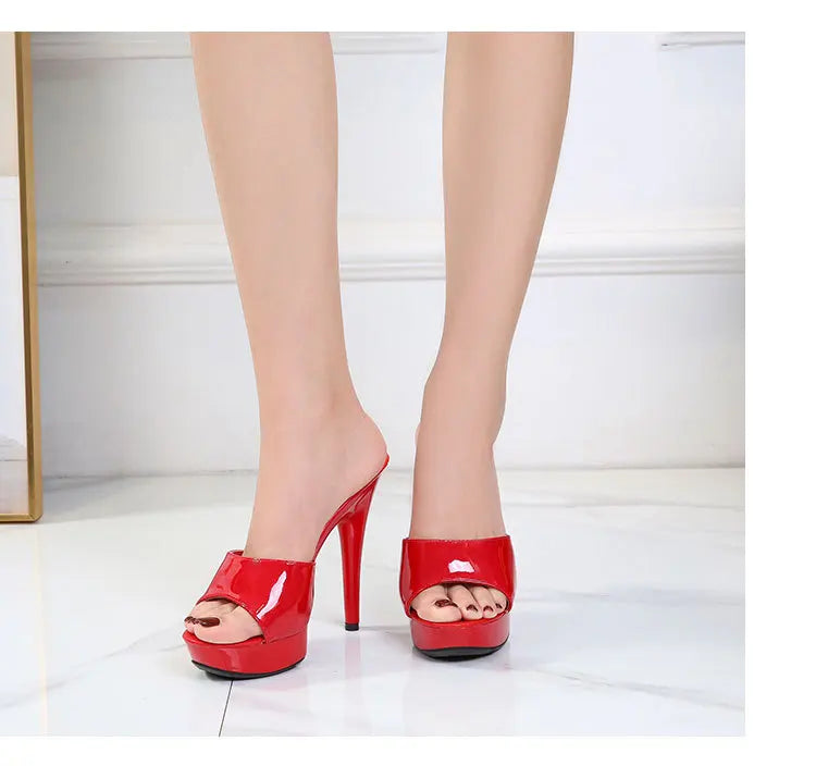Slippers Women Summer 2022 New Black High Heels 13 CM  Color Club Sexy High Platform Thin  Party Girl Show Sandals  Size 34-43