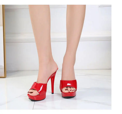 Slippers Women Summer 2022 New Black High Heels 13 CM  Color Club Sexy High Platform Thin  Party Girl Show Sandals  Size 34-43