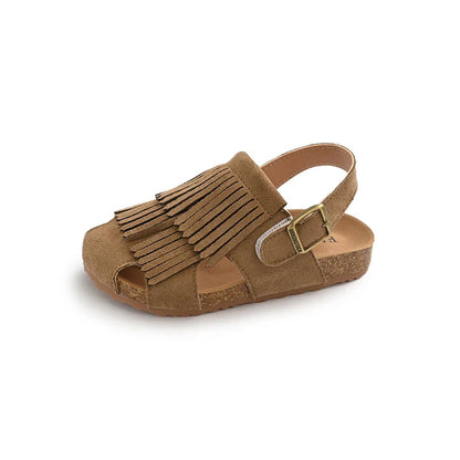2025 Summer New Girls' Sandals Korean Style Tassel Princess Shoes Frosted Leather Hollow Sandals Comfortable 23-31