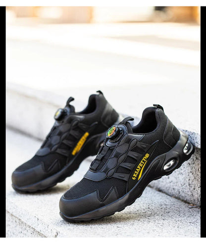 Men Safety Shoes Steel Toe Shoes Indestructible Shoes Lightweight Puncture Proof Work Boots Rotating Button Safety Shoes