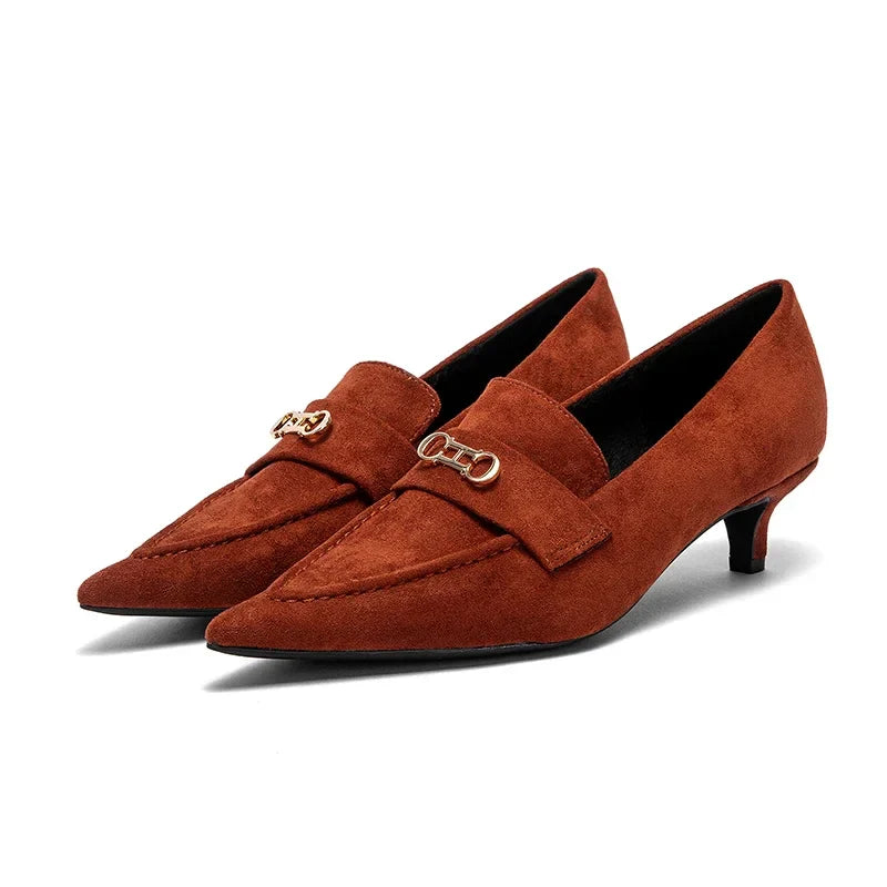 Woman's Heel Shoes New Retro Suede Women's Shallow Mouth Pointed Shoes Girls Business Low Heel Le Fu Shoes
