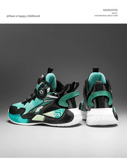 Children‘s Basketball Shoes Anti-slip Basketball Trainers Kids Outdoor Cushioned Sneakers Breathable Ankle Support Athletic Shoe