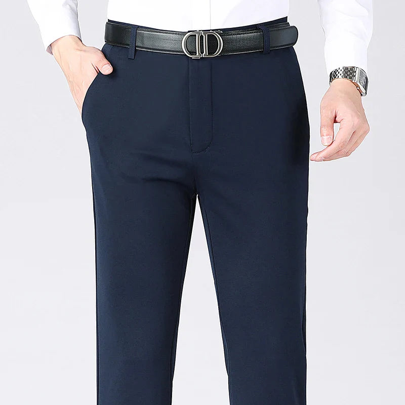 Men's Business Casual Straight Pants - Stretch Non-Iron Formal Trousers for Office Work & Daily Commute