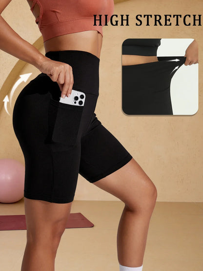 Plus Size High Waisted Biker Shorts For Women With Pockets Super Soft Tummy Control No See Through Workout Running Yoga