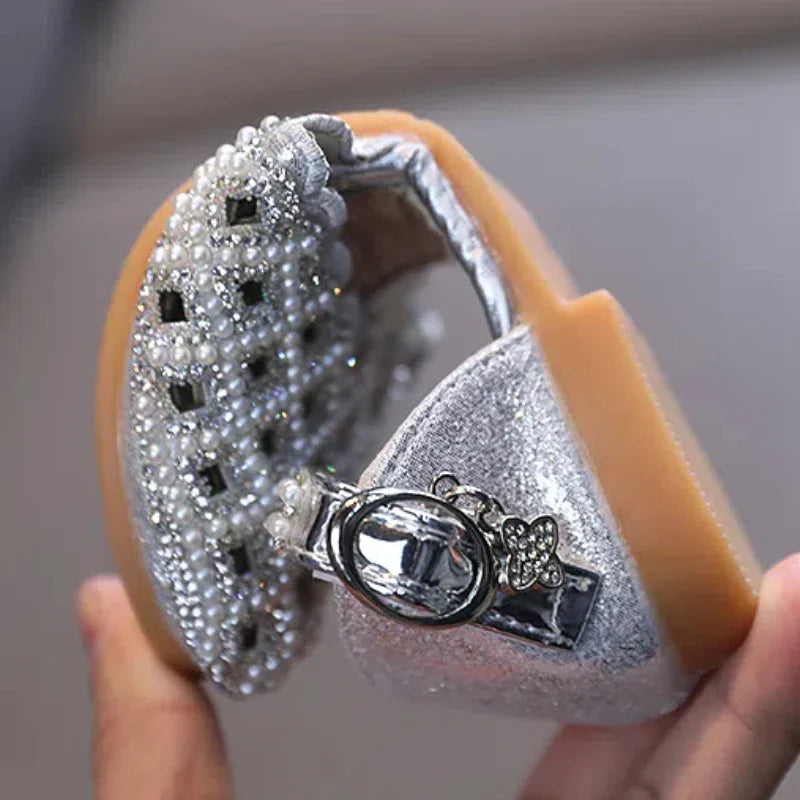 Summer Girl's Sandals Sliver Pink Diamante Luxury Hollow-out Kids Sliders Hook-loop Round Toe Glitter Stylish Children Shoe26-36